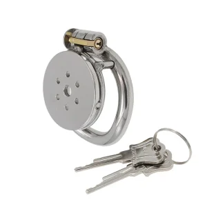 Flat Stainless Steel Male Chastity Cage with Lock and Keys