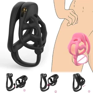 Flip-Top Nylon Male Chastity Cage with Three Interchangeable Rings