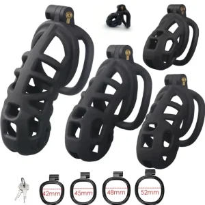 Breathable Nylon Resin Chastity Cage with Lock and 4 Rings
