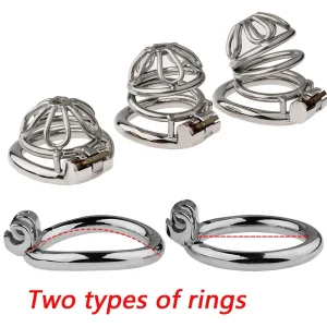 Stainless Steel Chastity Cage with Lock and Dual Ring Options